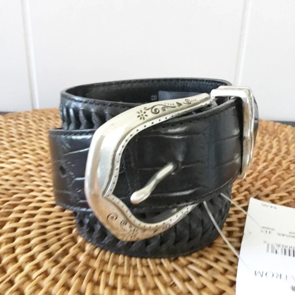 Vintage Brighton Black Leather Belt With Silver Size M/L 32 New